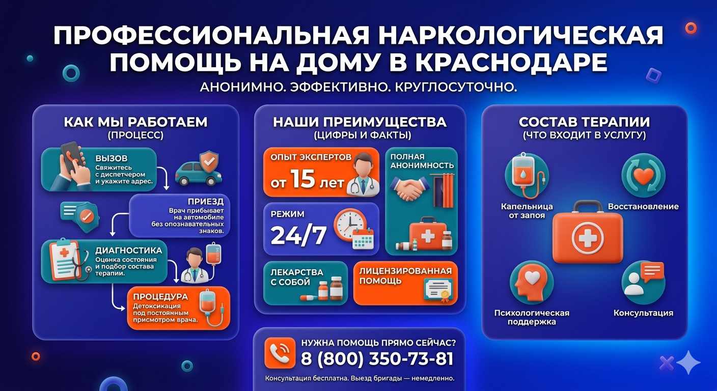 Инфографика о принципах лечения алкоголизма на дому в Чулыме: этапы вызова нарколога, преимущества анонимной детоксикации и состав медицинской помощи.